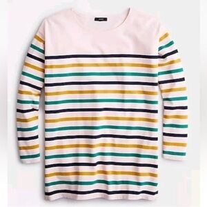 J.Crew Pink Colorful Striped Boatneck Long Sleeve Top Shirt Size XXS tunic beach